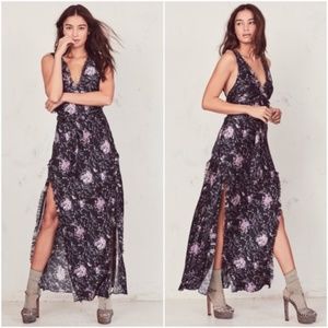LoveShackFancy Kendall Silk Maxi Dress Navy Floral